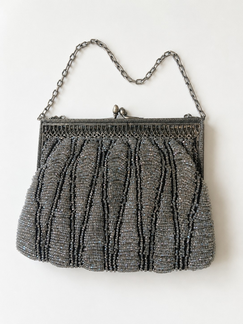Antique 1910 Edwardian Glass Beaded Evening Purse Handbag 7x6 Art Deco VTG
